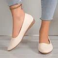 Elegant beige pointed-toe flat loafers for women crafted with textured leather finish - 35 / Beige