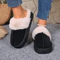 Cozy black winter slippers with plush faux fur trim for indoor and outdoor wear. - 36 / Black