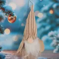 Adorable beige striped Christmas gnome plush doll hanging ornament for tree decoration - Beige Gold Thread Hat Gnome (K-C125)