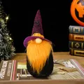 Handmade Halloween gnome plush ornament with an orange beard and purple spider hat - Purple Hat Style / 17X7X6cm