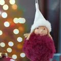 Cute Christmas angel doll pendant ornament with purple pom-pom fur ball and white hat - Spherical Angel Doll Pendant / K-C043 (Wine Red Ball)