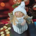 Handcrafted plush Christmas angel ornament featuring silver wings and white furry hat - Silver White Angel Style (K-C0107)