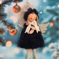 Navy blue plush Christmas angel ornament with silver wings and reindeer antlers - Dark Blue Antler Style (K-C088) / K-C088 (Dark Blue Antler Angel)