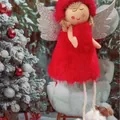 Charming red plush Christmas angel girl hanging ornament for festive holiday tree decoration - Red Antler Style (K-C053)