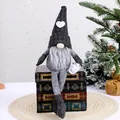 Knitted faceless Christmas gnome with long legs and white heart detail for home decor. - Beard Style (Male) / Black