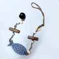Detailed view of Mediterranean style wooden fish wall hanging with hemp rope and bell - Small Fish Short Style