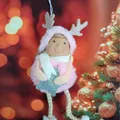 Niedlicher Plüsch-Rentierpuppen-Anhänger in Rosa mit silbernem Glitzerstern für den Weihnachtsbaum - Rosa Rentier-Sternmädchen (K-C081)