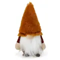 Detailed view of a brown plush fall harvest gnome with long white beard and tall hat. - Male Style (White Beard)
