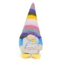 Close-up of a handmade plush gnome with a rainbow knitted hat and white beard. - Cake Male Style / 9*7*20cm