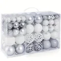 100-pack white and silver Christmas ball ornaments in varied sizes and textures - 100 Pieces / White Silver
