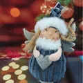 Adorable Nordic plush angel Christmas tree ornament featuring silver wings and blue striped outfit - Dark Blue Angel Style (K-C0108)