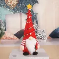 Handmade Christmas gnome doll featuring a red tree-shaped hat with yellow star ornament - Red Christmas Tree Style