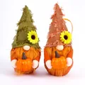 Decorative Thanksgiving harvest gnomes with sunflowers and pumpkins for home decor - Orange and Green Hat Set / 2 Pieces/Pack