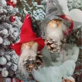 Handmade Christmas gnome pine cone ornaments with red and grey felt hats - Pine Cone Gnome Style (K-C089) / 2PCS / K-C089 (Pine Cone Gnomes 2Pcs)