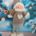 Figurine d'ange de Noël en peluche grise faite main avec cœur scintillant pour sapin. - Ange en Maille Gris Cœur Argent (K-C072)