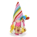 Detailed view of a colorful birthday gnome doll with rainbow hat and white braids. - Balloon Female Style / 9*7*20cm