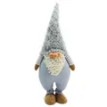 Handmade plush gnome doll with resin face and grey textured hat standing full view - Standing Style