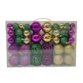 Set of 100 colorful Christmas ball ornaments with unique hollow and glitter designs - 100 Pieces / Red Green Purple