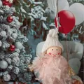 Cute Christmas plush angel doll ornament with white knit hat and pink feathery dress - Feather Skirt Style (K-C090) / K-C090 (Feather Skirt Angel Girl)