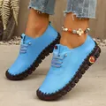 Comfortable blue women's flat loafers featuring unique hand-stitched sole for casual wear - 35 / Blue