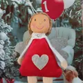 Handmade red fabric Christmas angel doll hanging ornament with silver glitter heart - Red Angel (K-C127)
