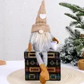 Knitted faceless gnome with long legs and white heart for Christmas home decoration - Beard Style (Male) / Brown