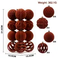 Set de 16 bolas de Navidad flocadas marrones de 8 cm con texturas para decoración - Paquete de 16 / Camel
