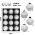 Juego de 12 bolas de Navidad blancas antiguas de 8cm en caja de regalo decorativa - 12 Piezas/Paquete (8cm) / Plateado