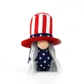 Gnome patriotique en peluche du 4 juillet avec chapeau étoilé et rayé pour décoration - Style Femme à Tresses de Bureau (BH203110)