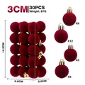 Set de 30 lujosas bolas de Navidad de 3cm en terciopelo flocado granate para el árbol - Pack de 30 / Burdeos