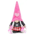 Close-up of a Valentine's Day gnome doll with a pink heart hat and checkered skirt. - Female Style / 10*7*20cm