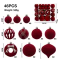 Set de 46 adornos de Navidad rojos flocados con varios tamaños y diseños texturizados - Juego de 46 Piezas / Burdeos
