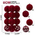 Set de 16 bolas de Navidad flocadas rojas de 8 cm en caja - Paquete de 16 / Burdeos