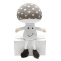 Handmade cute mushroom elf plush doll with a polka dot cap ornament sitting on a white block - Sitting Mushroom Elf / 21x13x32cm