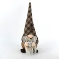 Plush coffee gnome doll with brown plaid hat holding a tiny cup of coffee for cafe decor - Male Style