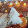 Adorable adorno para árbol de Navidad de felpa blanca con cordón de cuero y estrella de madera - Árbol Blanco con Estrella y Cuenta de Madera (K-C004)