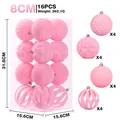 16er-Set rosa beflockte Weihnachtskugeln 8 cm Durchmesser für die Baumdekoration - 16er Pack / Rosa