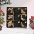 Luxury black flocked Christmas ball ornaments with gold sequins in a 9-piece gift box set - 9 Pieces/Pack (Gift Box) / Black