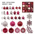 Juego de 62 adornos de bolas de Navidad en rojo rosa y plata con varias formas - Champán Carmesí