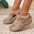 Comfortable women's beige wedge platform sandals with stylish closed-toe cutout design - 36 / Off White
