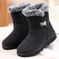 Premium zwarte waterdichte dames sneeuwlaarzen met warme voering van imitatiebont en klittenband - 35 / Zwart