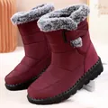 Waterdichte bordeaux sneeuwlaarzen voor dames met voering van imitatiebont en klittenband - 35 / Bordeauxrood