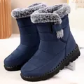 Marineblauwe waterdichte wintersneeuwlaarzen voor dames met imitatiebont en klittenband - 35 / Donkerblauw