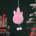 Close-up detail of a pink plush pom-pom angel ornament for Christmas tree decor - Pink (07125)