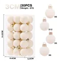 Set mit 30 cremeweißen beflockten 3-cm-Weihnachtskugeln für den Christbaumschmuck. - 30er Pack / Gebrochenes Weiß