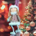 Colgante de ángel de Navidad de peluche rosa con alas plateadas para decoración - Terciopelo a Rayas Rosa (K-C019)