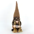 Adorable handmade coffee gnome doll with blonde braids holding a mini coffee cup - Female Style