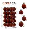 Set of 30 rust red flocked 3cm Christmas ball ornaments with varied textures for tree decor - 30Pcs Pack / Camel