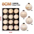 Set de 12 bolas de Navidad de 8 cm blancas y doradas, estilo antiguo con patrones - 12 Piezas/Paquete (8cm) / Dorado