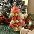 Christmas ball ornaments set in a tree-shaped box with a festive holiday background - Red and Gold Set (W5416) / Christmas Tree Box (18x26cm)